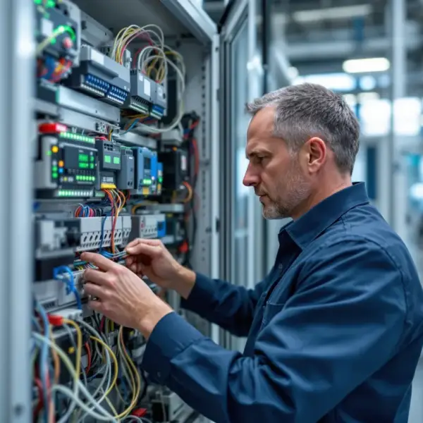 SEAS engineer wiring a custom industrial automation control panel
